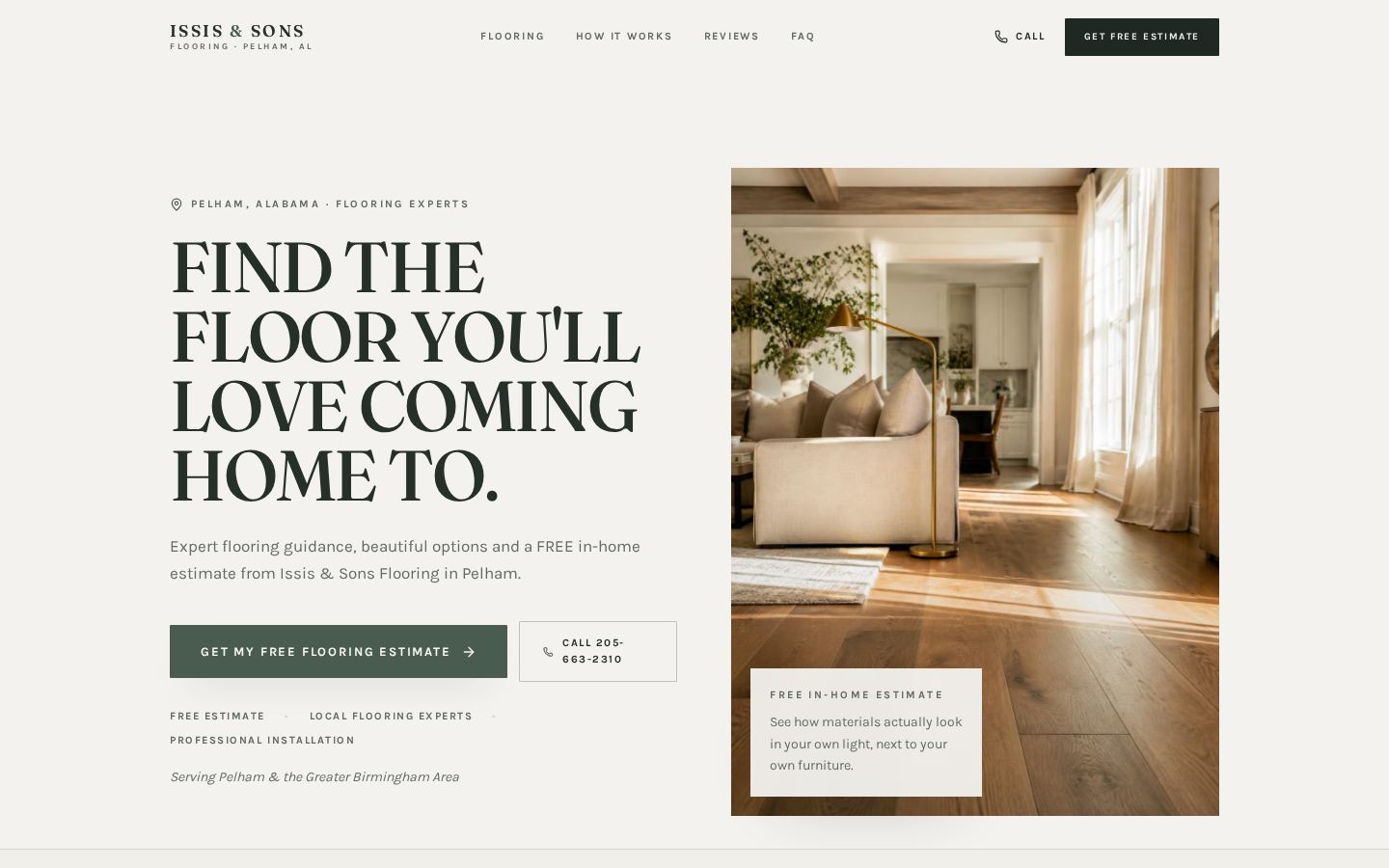 Issis & Sons free flooring estimate live page