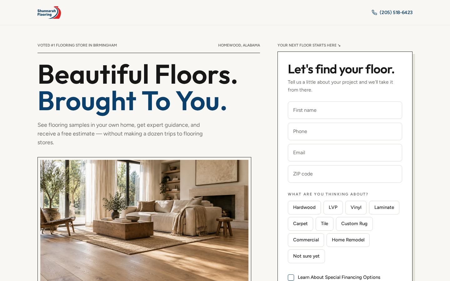 Shunnarah free in-home estimate live page